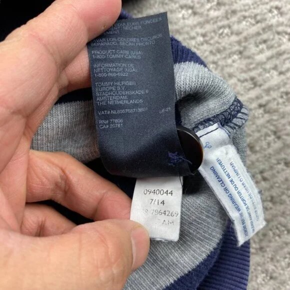 Tommy Hilfiger Sweater Men Medium M Navy Blue Gray Stripe Knit 1/4 Button Casual - Picture 8 of 11